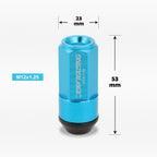 20Pc M12X1.25 Sky Blue JDM Cone Seat Wheel Lug Nuts with Cap & Extension