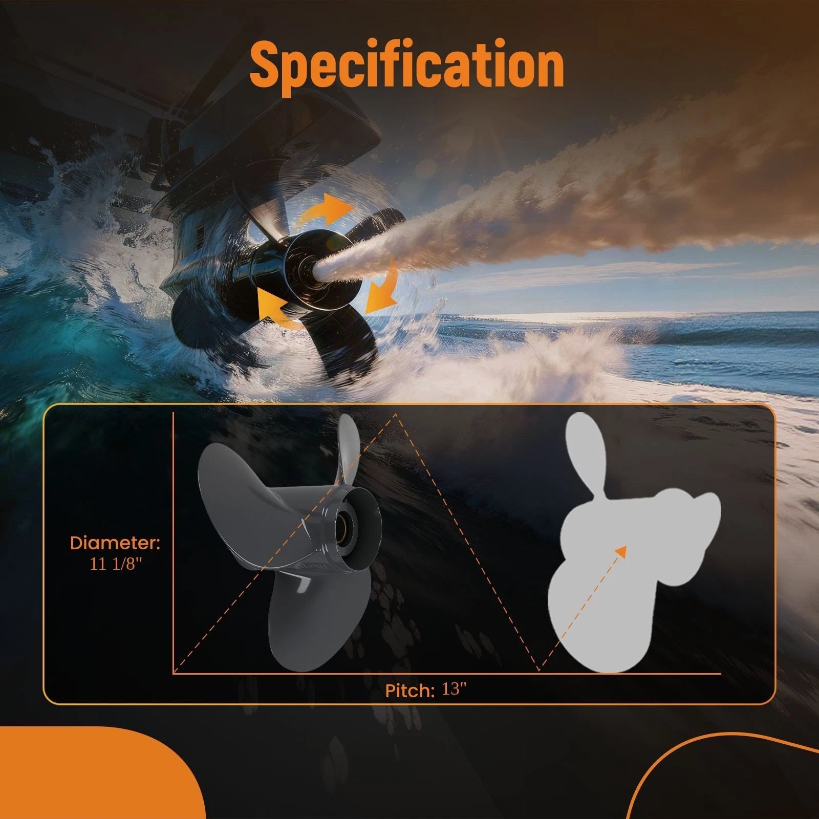 13" Boat Propeller for Honda BF35/BF40/BF45/BF50/BF60