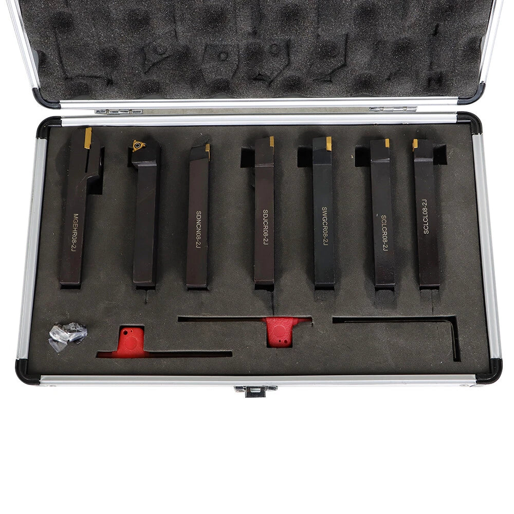 Set of 7 Carbide Indexable Turning Tools for Lathe
