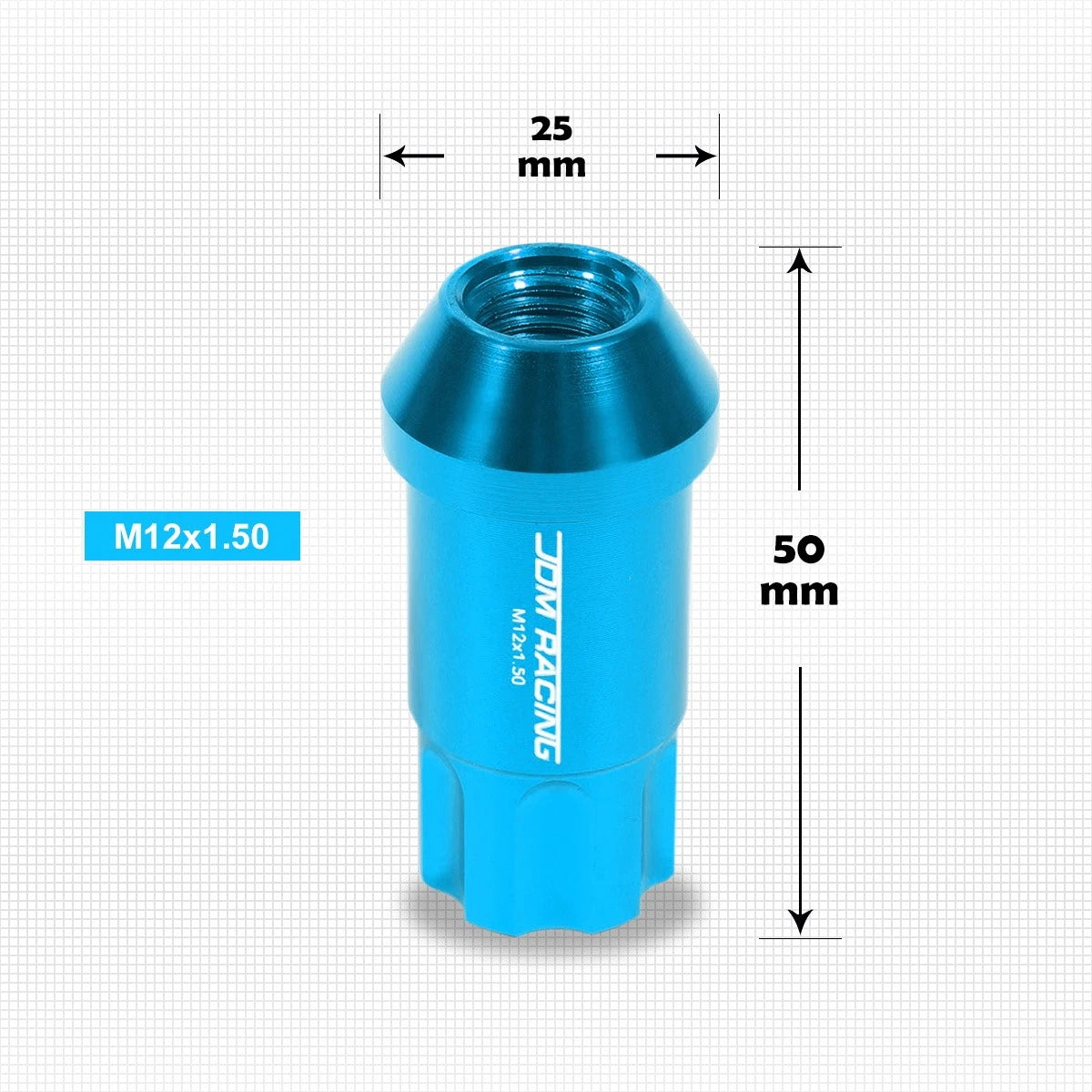 20Pc M12X1.5 Sky Blue JDM Open End Aluminum Spline Wheel Lug Nuts + Key