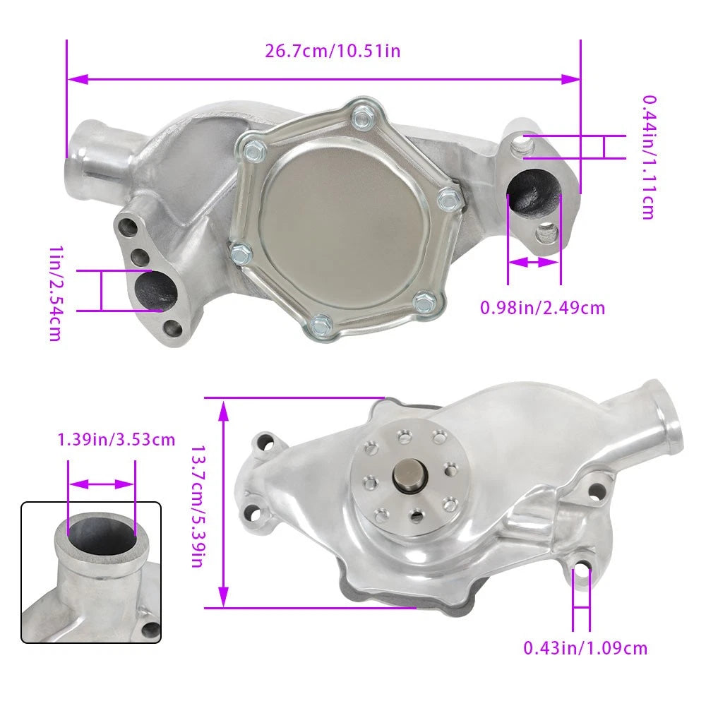 High Volume Water Pump for Chevy V8 283 327 350 (1955–1985) Polished Aluminum