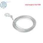 Winch Cable 3/16" × 50Ft Galvanized Steel with 1/4" G70 Slip Hook