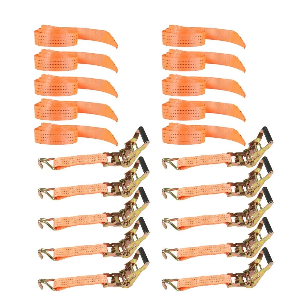 Set of 10 Heavy Duty 1.5" x 15' Ratchet Straps with J Hook