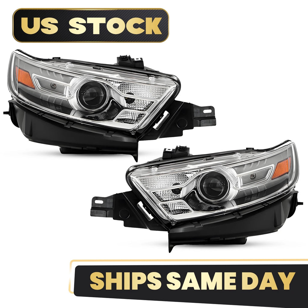 Halogen Headlight Set for Ford Taurus (2013–2014) HIR2 Bulb Gray Left+Right
