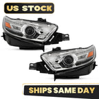 Halogen Headlight Set for Ford Taurus (2013–2014) HIR2 Bulb Gray Left+Right