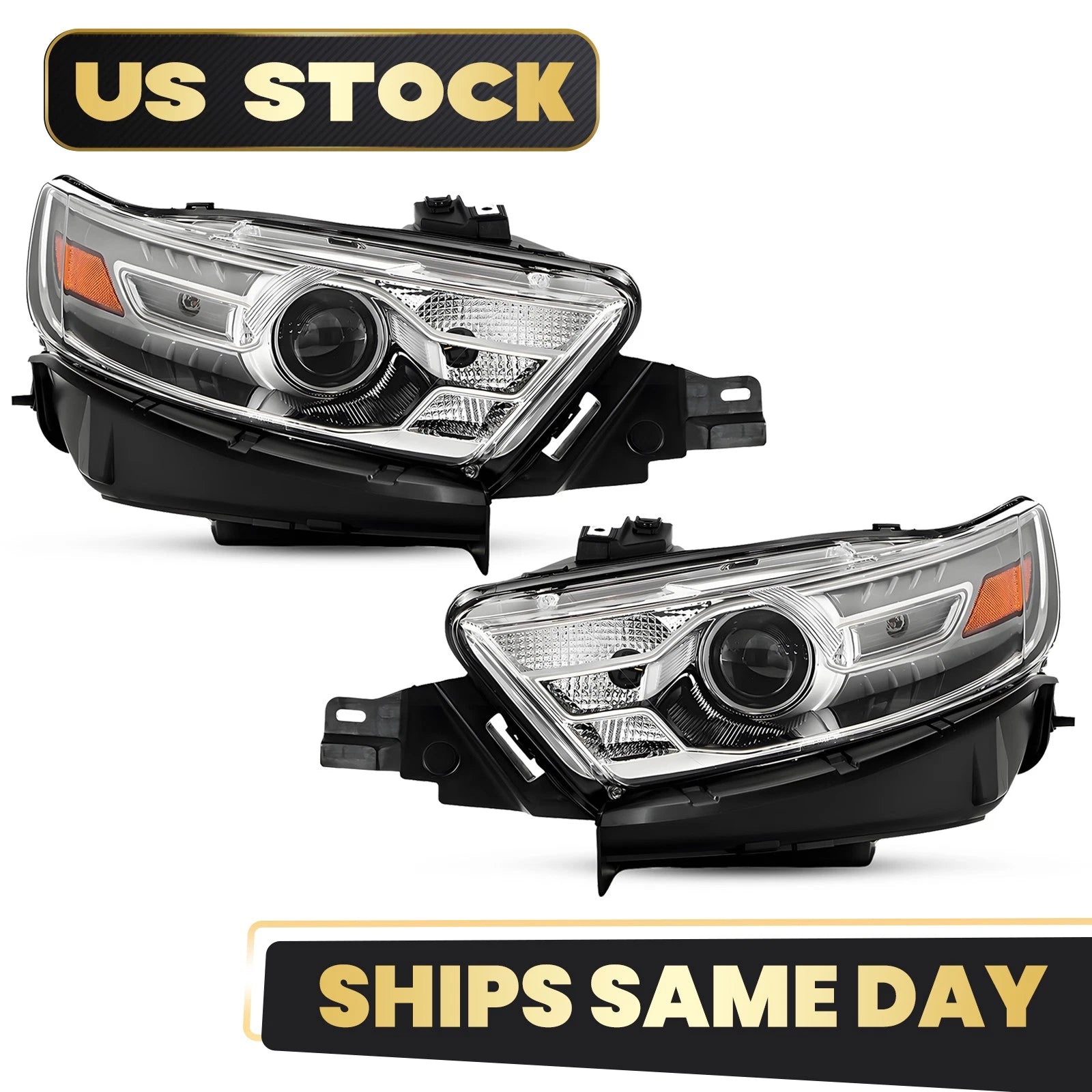 Halogen Headlight Set for Ford Taurus (2013–2014) HIR2 Bulb Gray Left+Right