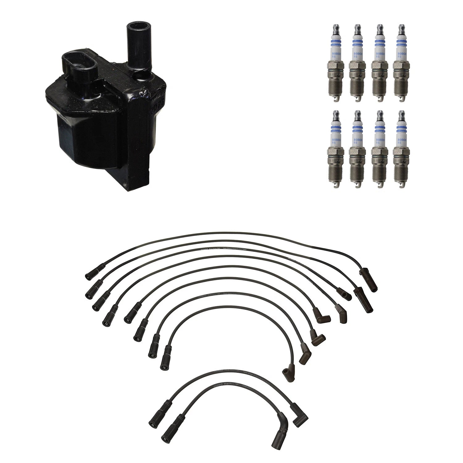 Set of 8 Denso Ignition Coil Wires & Bosch Platinum Spark Plugs for Corvette V8 (1997–2004)