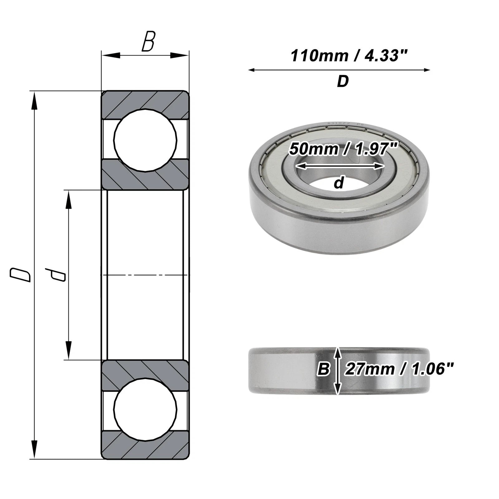 6310ZZ Deep Groove Ball Bearing for Scooter Skateboard Wheel (P6)