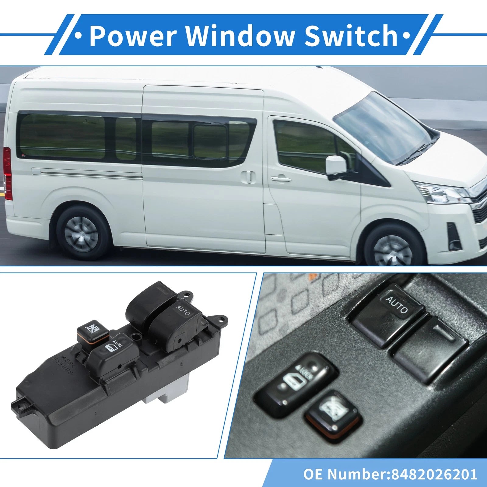 Front Right Power Window Switch for Toyota Hiace KDH200R (2005–2014) No. 8482026201