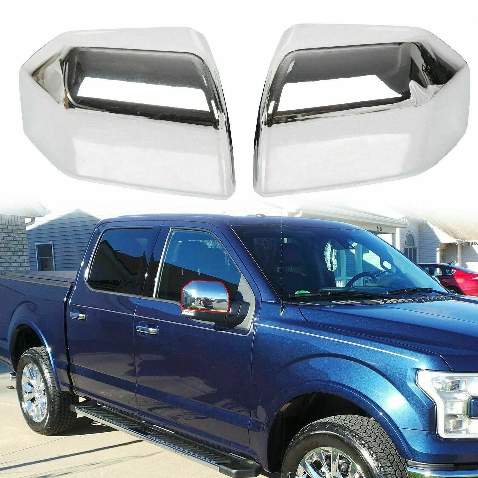Set of 2 Chrome Side View Mirror Covers for Ford F-150 (2015–2020)