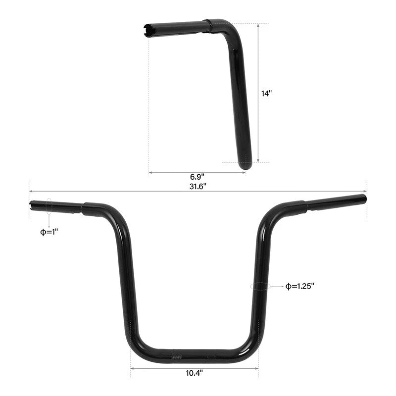 14" Rise 1 1/4" Ape Hanger Handlebar for Harley Softail Dyna (2000–2023)