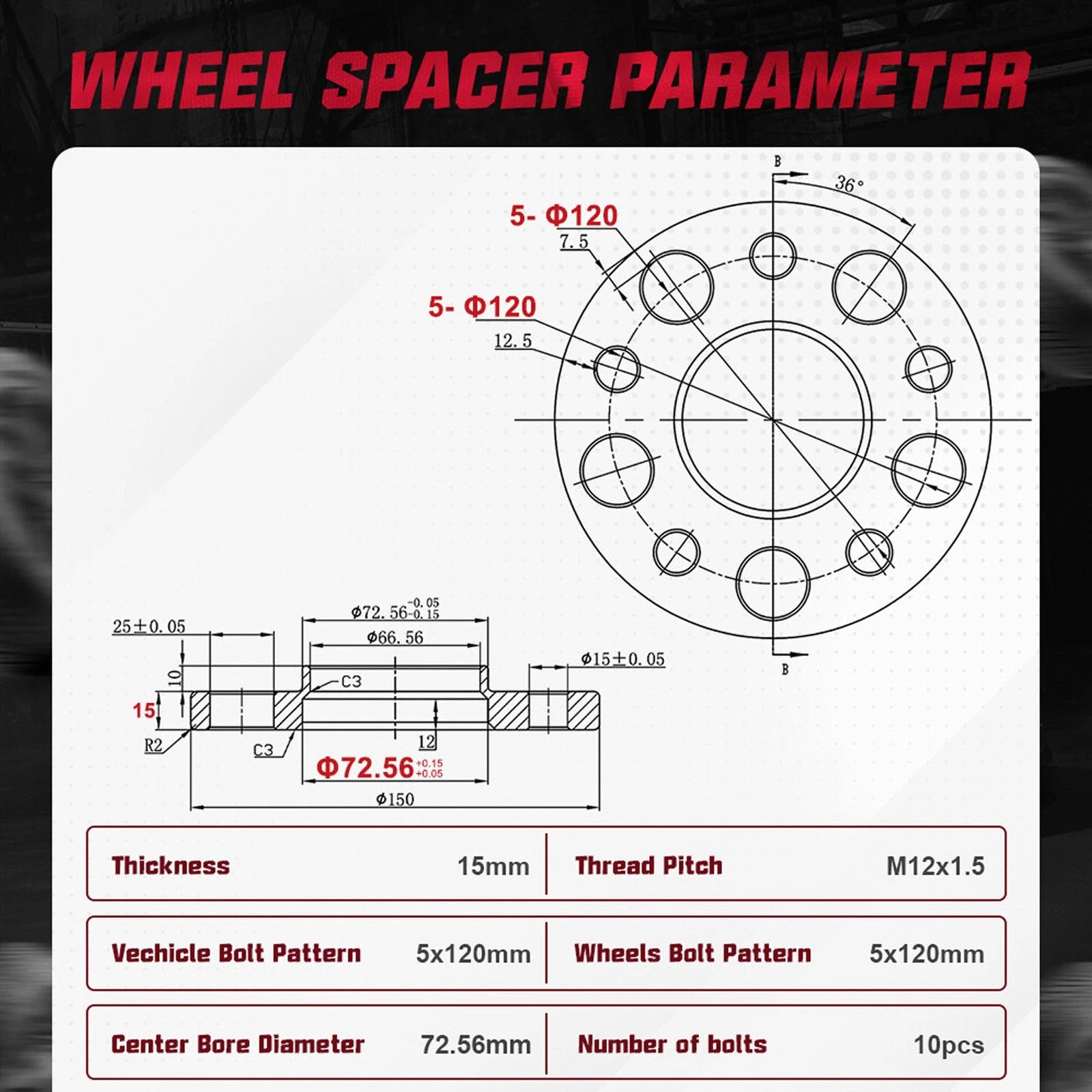 Set of 4 Hubcentric Wheel Spacers 15mm 5x120 72.56 12x1.5 for BMW E36 E46