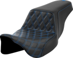 SADDLEMEN Step-Up Seat for FLH/FLT (2008–2023) - Front Lattice Stitch, Blue Stitch