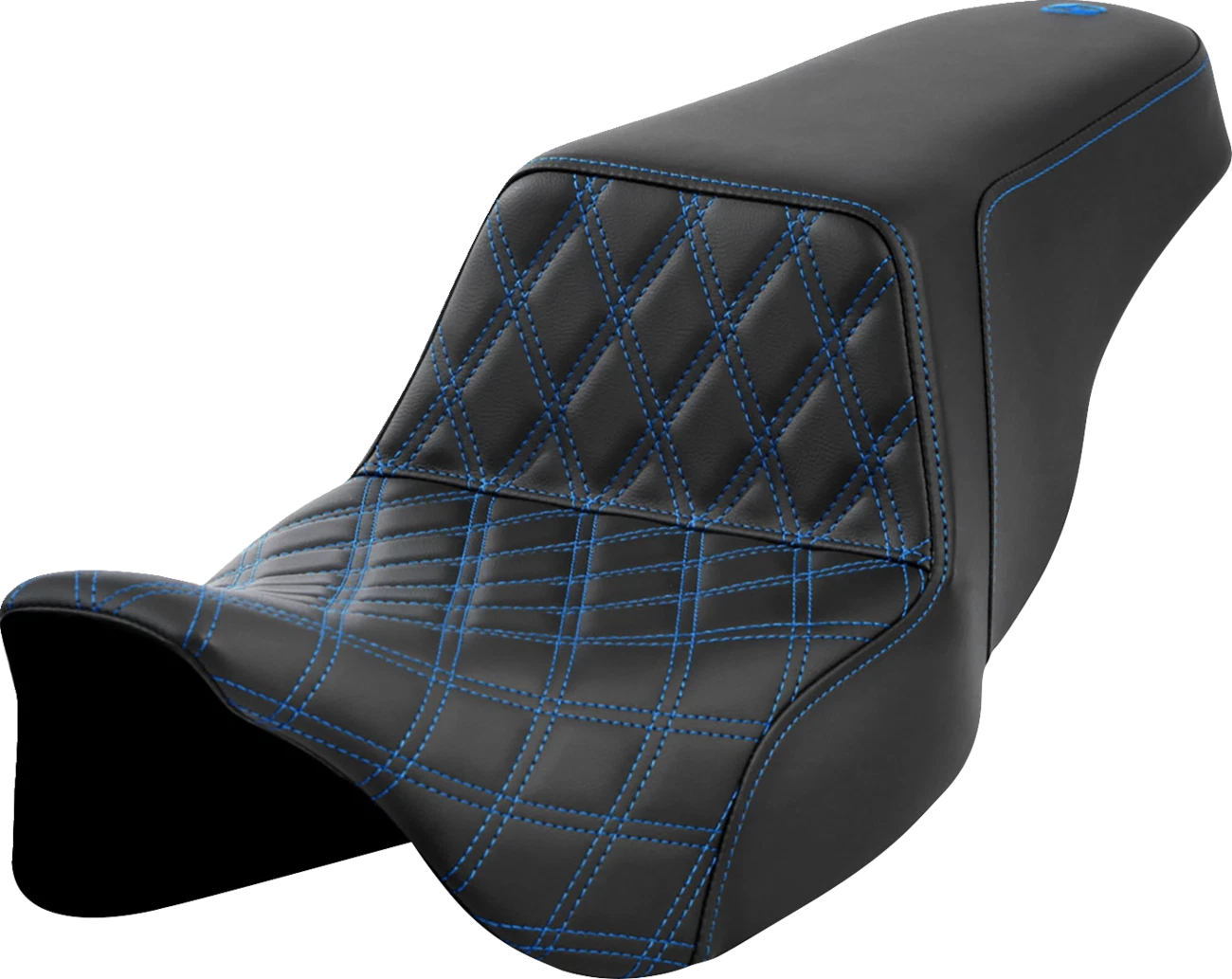 SADDLEMEN Step-Up Seat for FLH/FLT (2008–2023) - Front Lattice Stitch, Blue Stitch