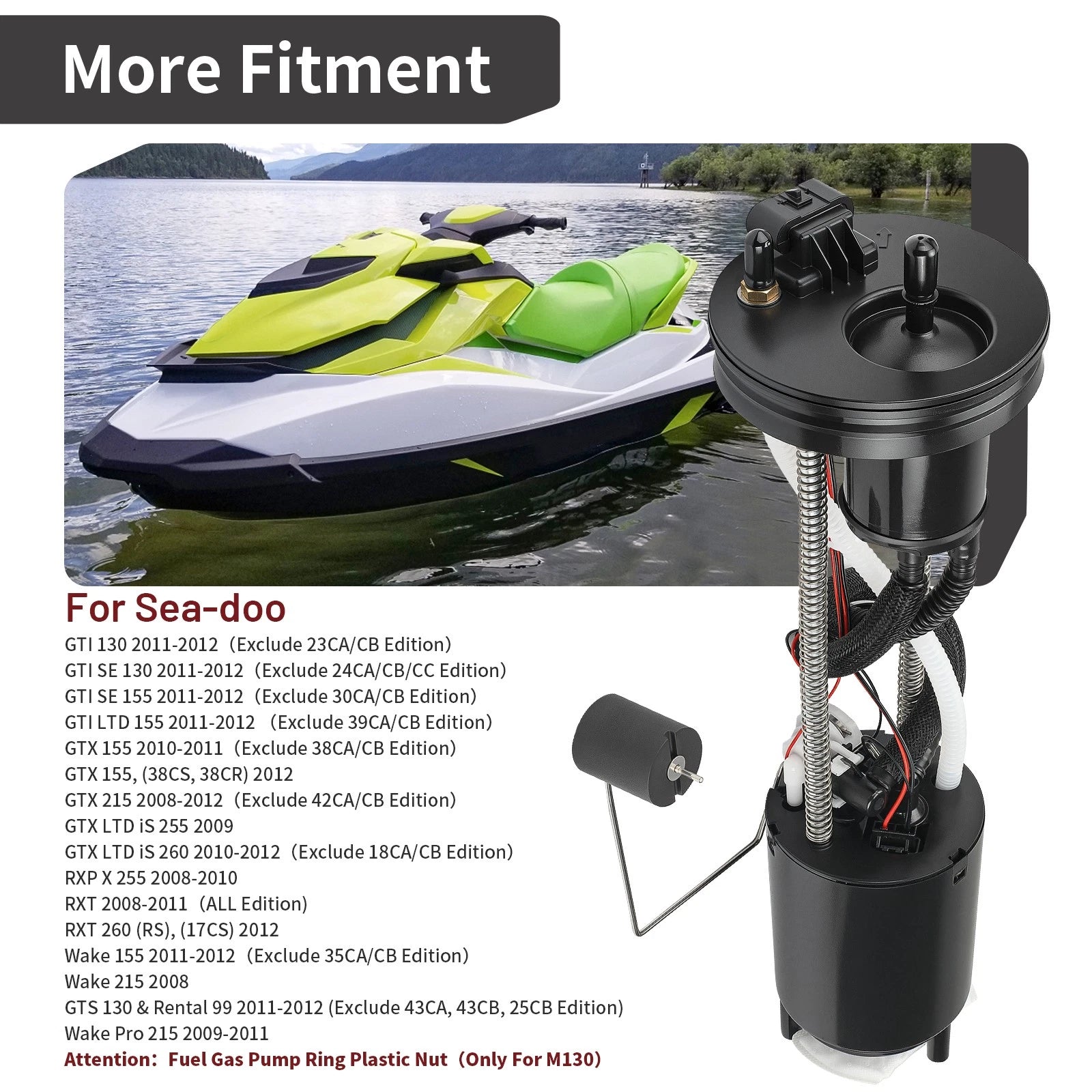 Fuel Pump Assembly w/ Nut 275500771 for Sea-Doo RXT 215 255 260 (2008–2011)