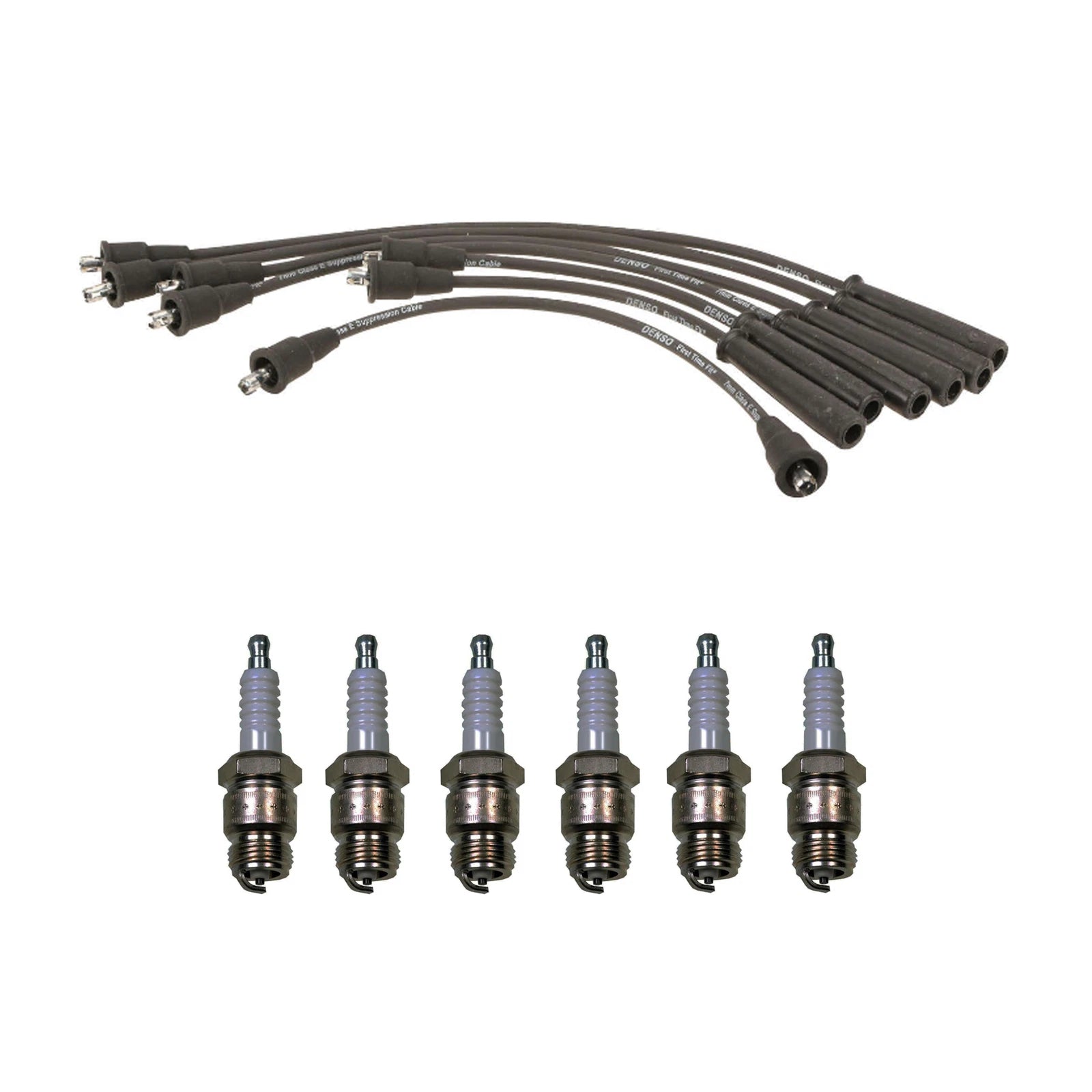 Denso 7mm Wire Set & 6 U-Groove Spark Plugs for Ford Falcon (1960–2000)