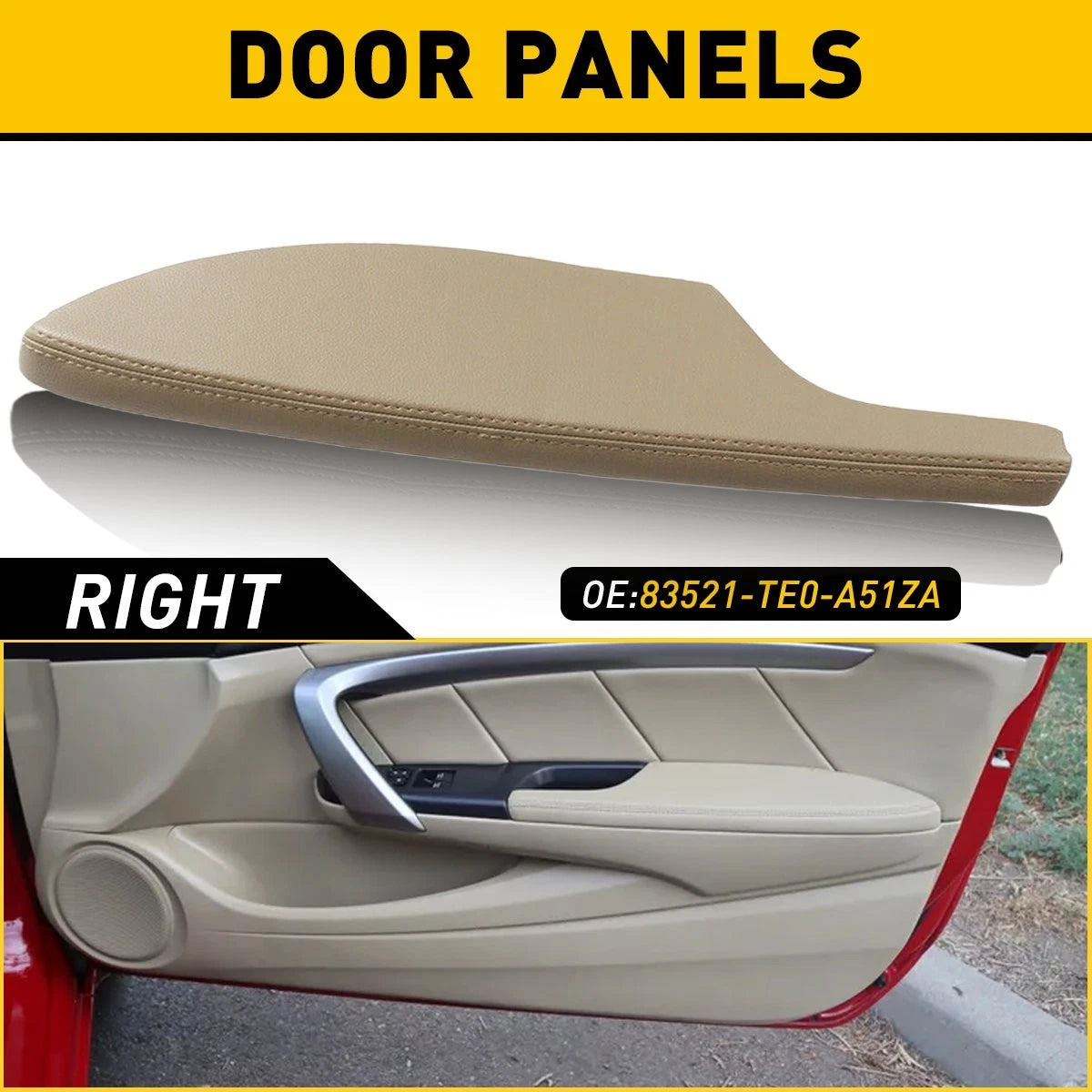 Right Side Door Armrest Panel for Honda Accord Coupe (2008–2012) Beige Leather