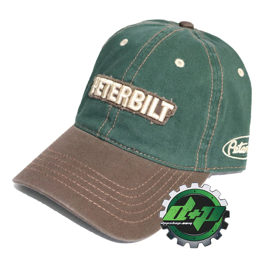 Peterbilt Motors Embroidered Block PB Frayed Patch Hat Green/Brown Cap