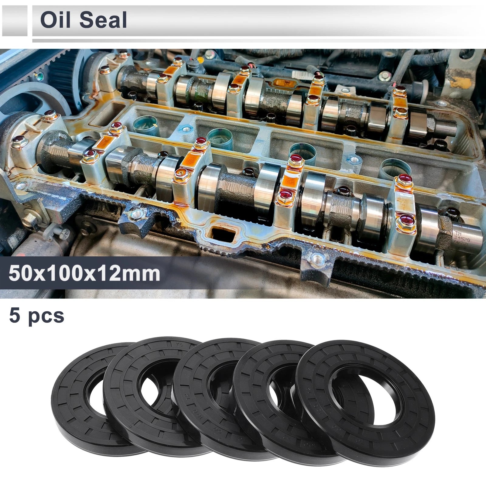 Set of 5 Oil Seal Rotary Shaft Seals for Various Applications (50x100x12mm)