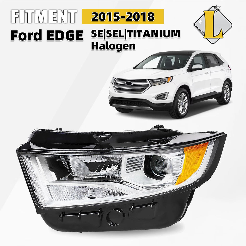 Halogen Chrome Headlight for Ford Edge (2015–2018) - Left Driver Side