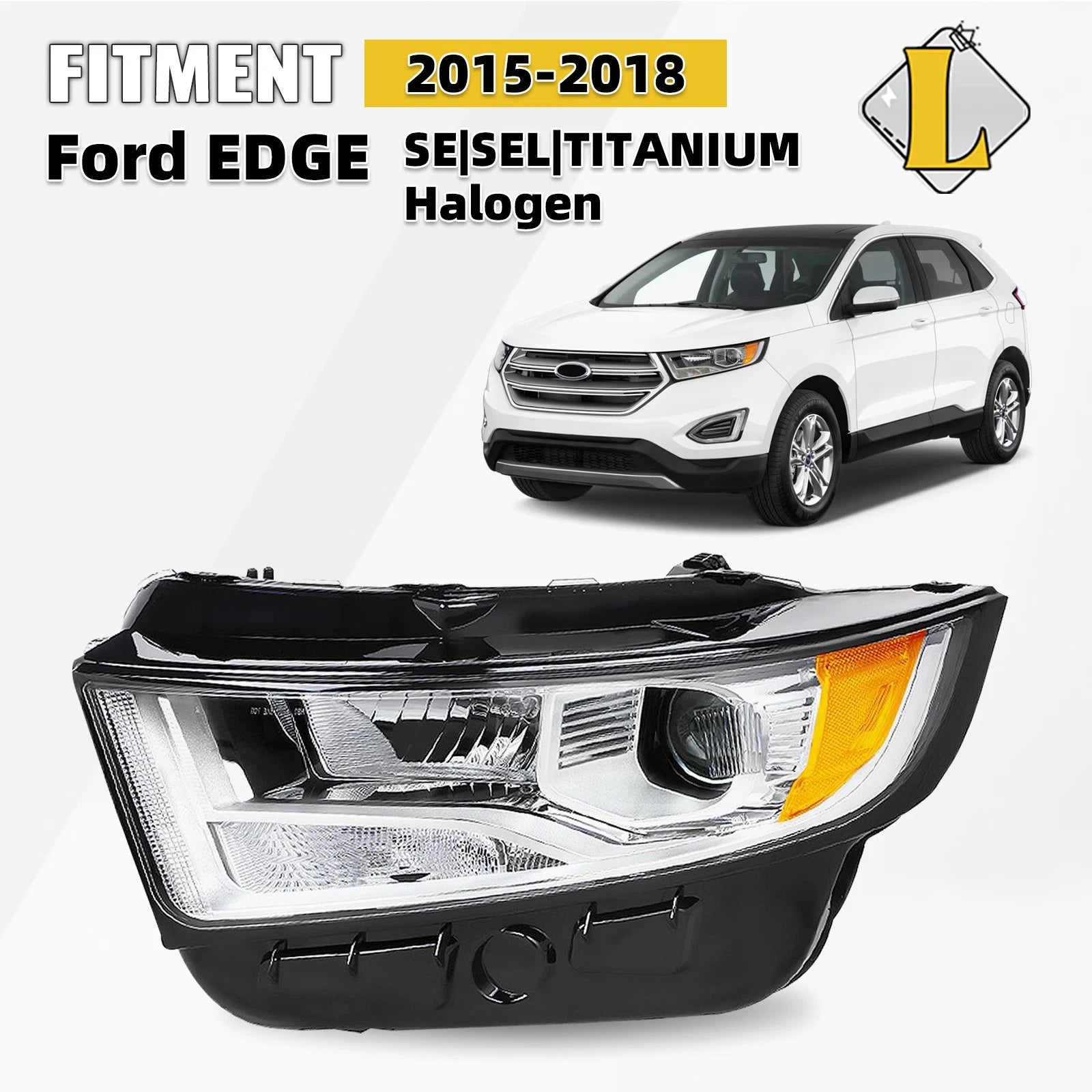 Halogen Chrome Headlight for Ford Edge (2015–2018) - Left Driver Side