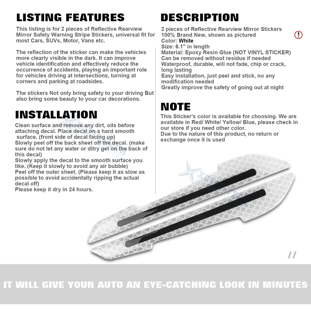 6.1" White Reflective Glow Warning Rearview Mirror Stickers for Cars (Universal)