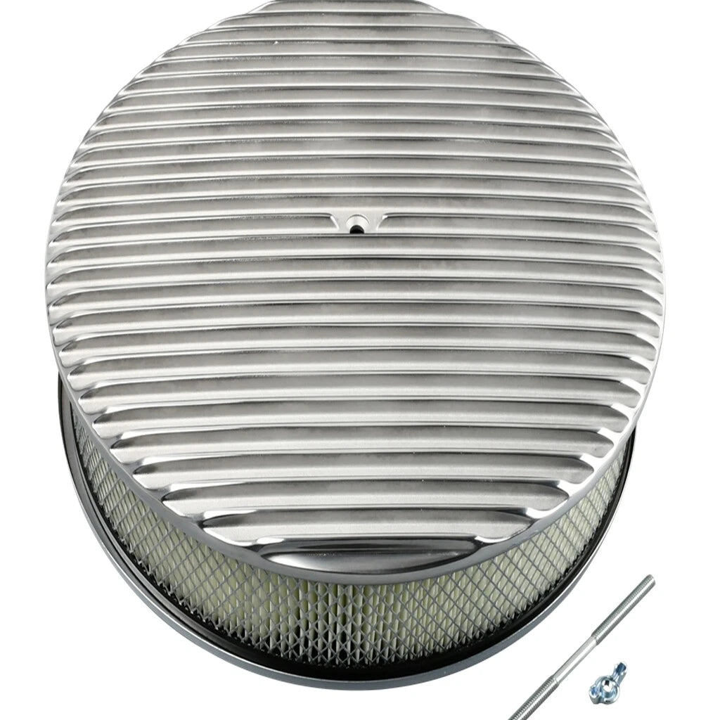 14" Oval Fully Finned Polished Aluminum Air Cleaner Set for Chevy Ford Mopar