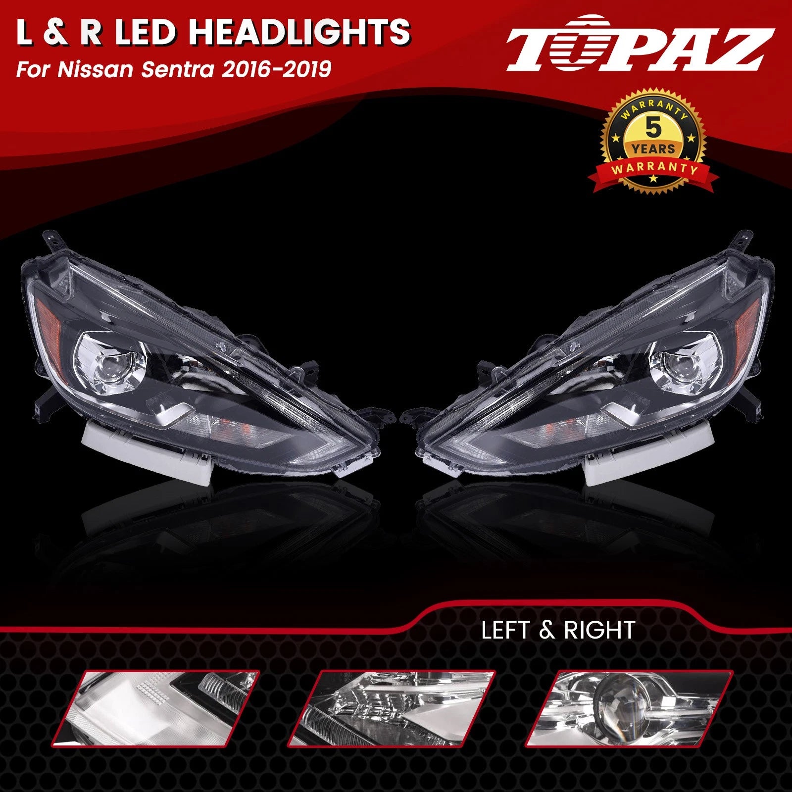 Set of 2 LED Headlights with DRL for Nissan Sentra (2016–2019)