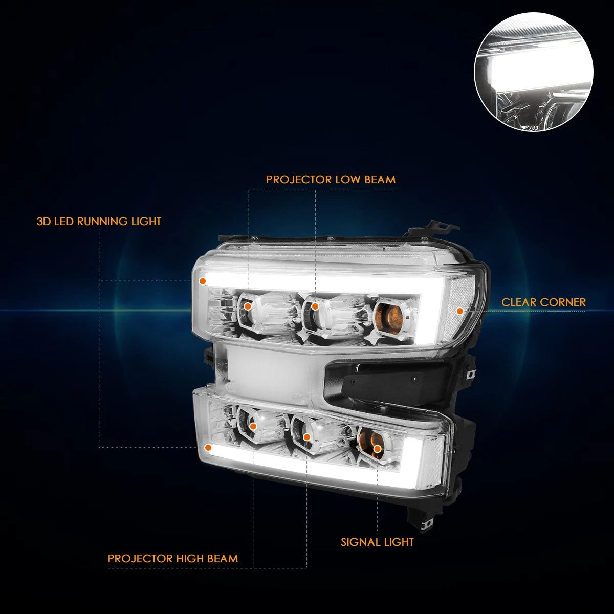 OE Style LED DRL Projector Headlight for Chevy Silverado 1500 (2019–2024)