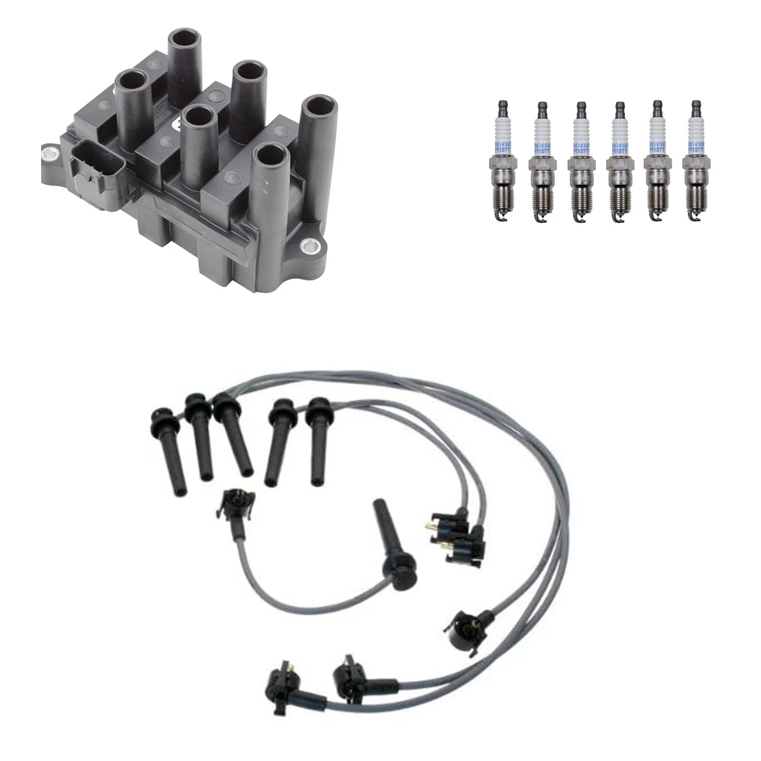 Denso Ignition Coil Wires & 6 Platinum Spark Plugs Kit for Mazda MPV (1996–2006)