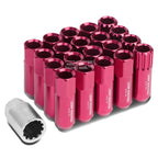 Set of 4 Open-End Aluminum Pink Lug Nuts + Adapter M12x1.5 (20mm OD/60mm Tall)