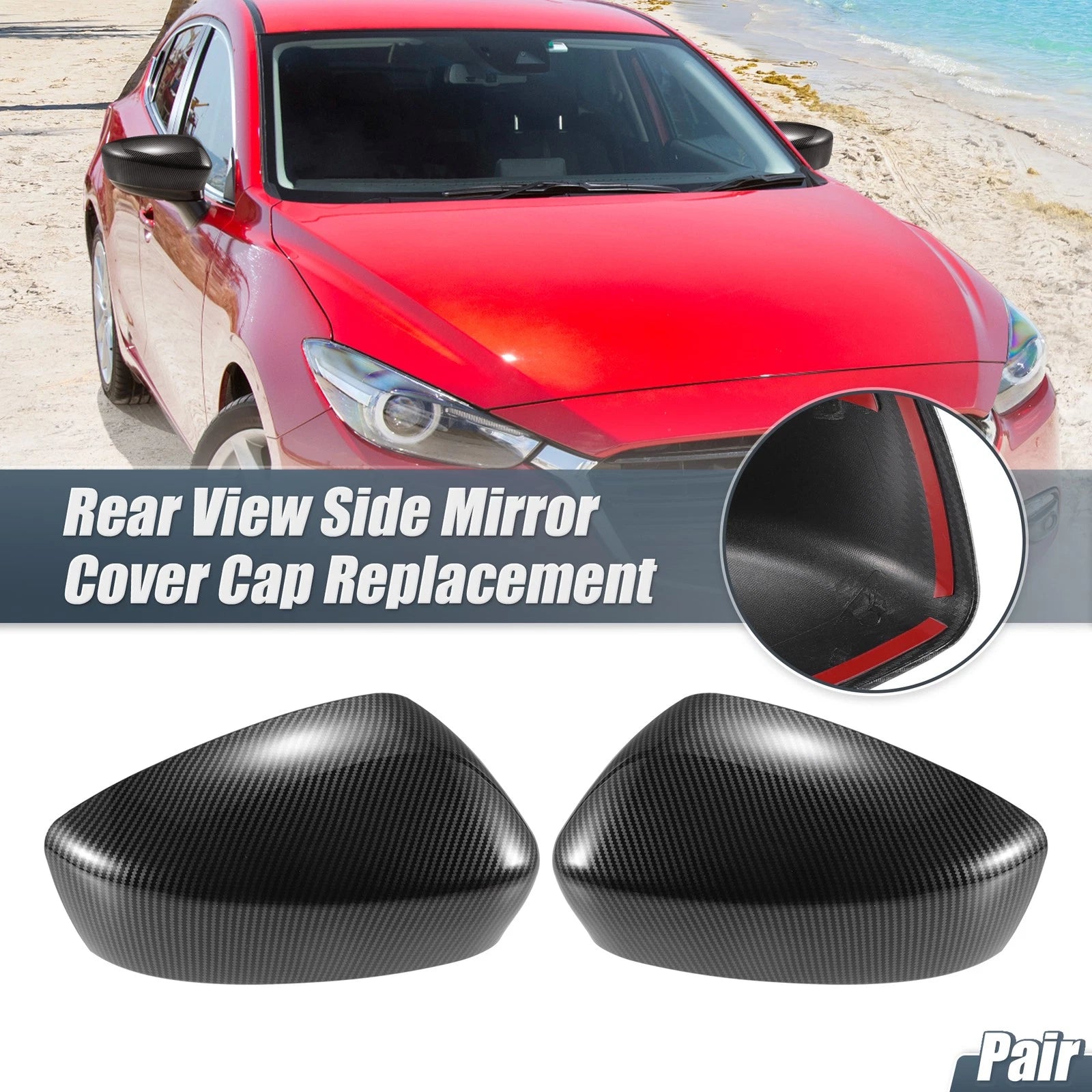 1 Pair Rearview Mirror Cover Overlay for Mazda 3 Axela (2014–2019) Carbon Fiber