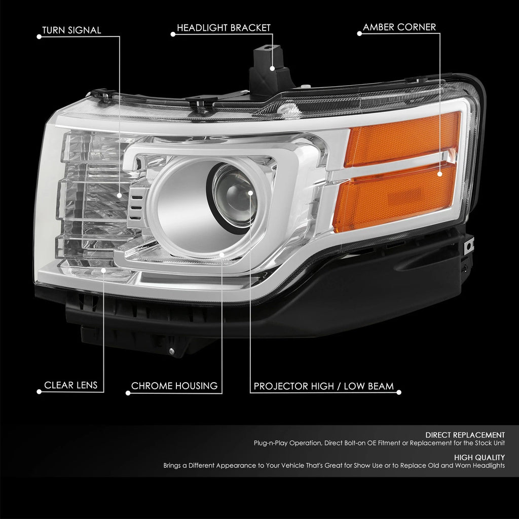 Driver Left Chrome Housing Amber Corner Projector Headlight for Ford Flex (2009–2012)