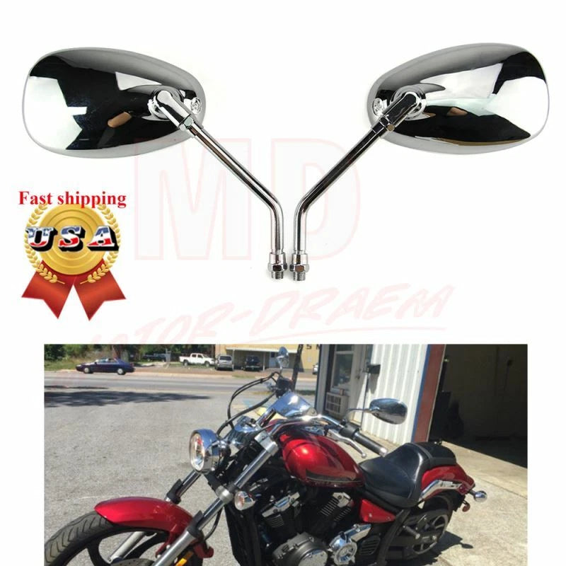 Universal Motorcycle Side Rearview Mirrors 10mm Chrome