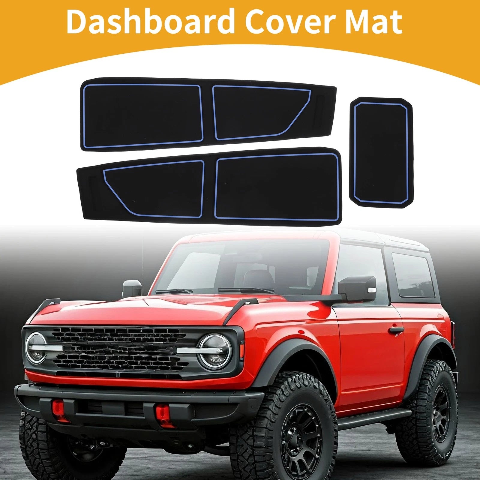 Dashboard Cover for Ford Bronco (2021–2024) Black Blue Set of 1