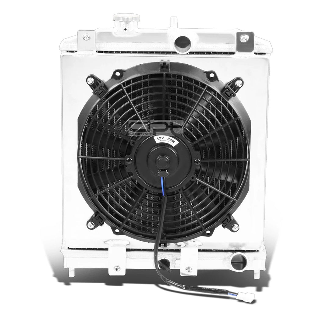 2X Aluminum 2-Row Racing Radiator + Cooling Fan Shroud for Honda EG/EH/EJ/EM/DC (1994–2000)