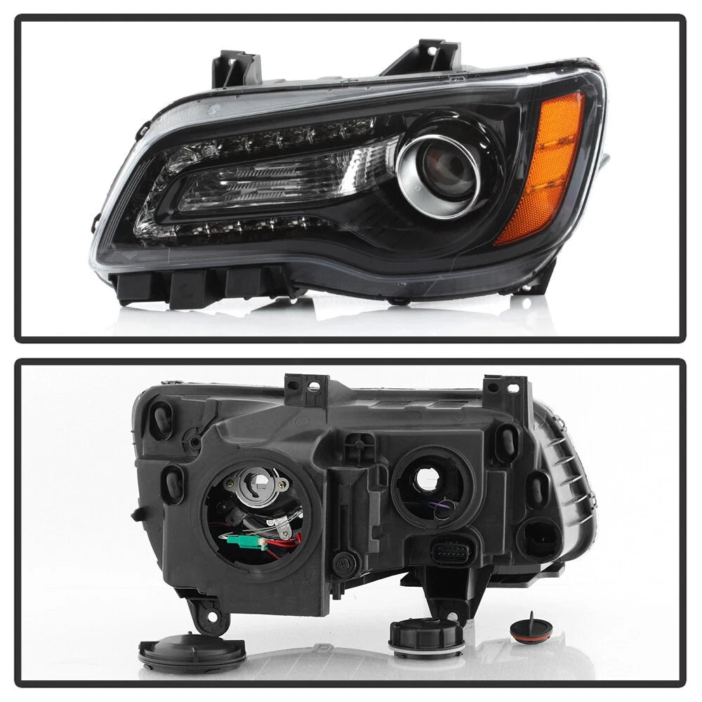 Halogen Headlight for Chrysler 300 (2012–2014) Black Bezel W/Bulb Left Driver