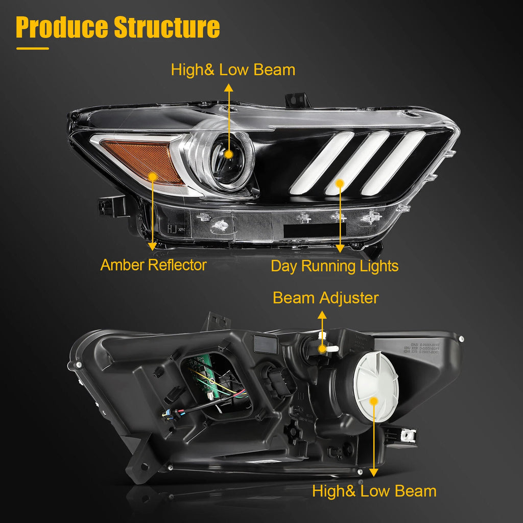 Headlight Assembly for Ford Mustang (2015–2017) with LED DRL
