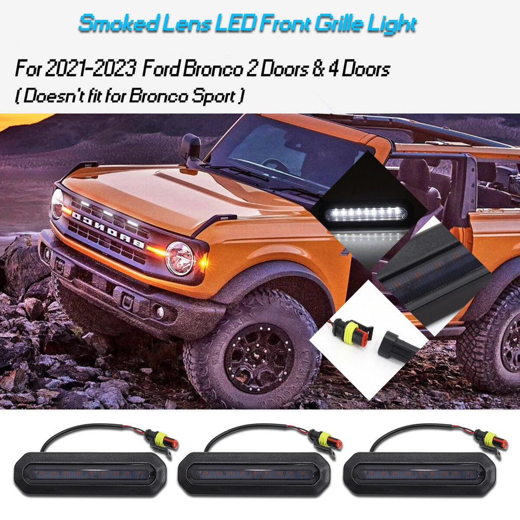 Front Grille Light for Ford Bronco (2021–2023) White LED Smoked Lamps
