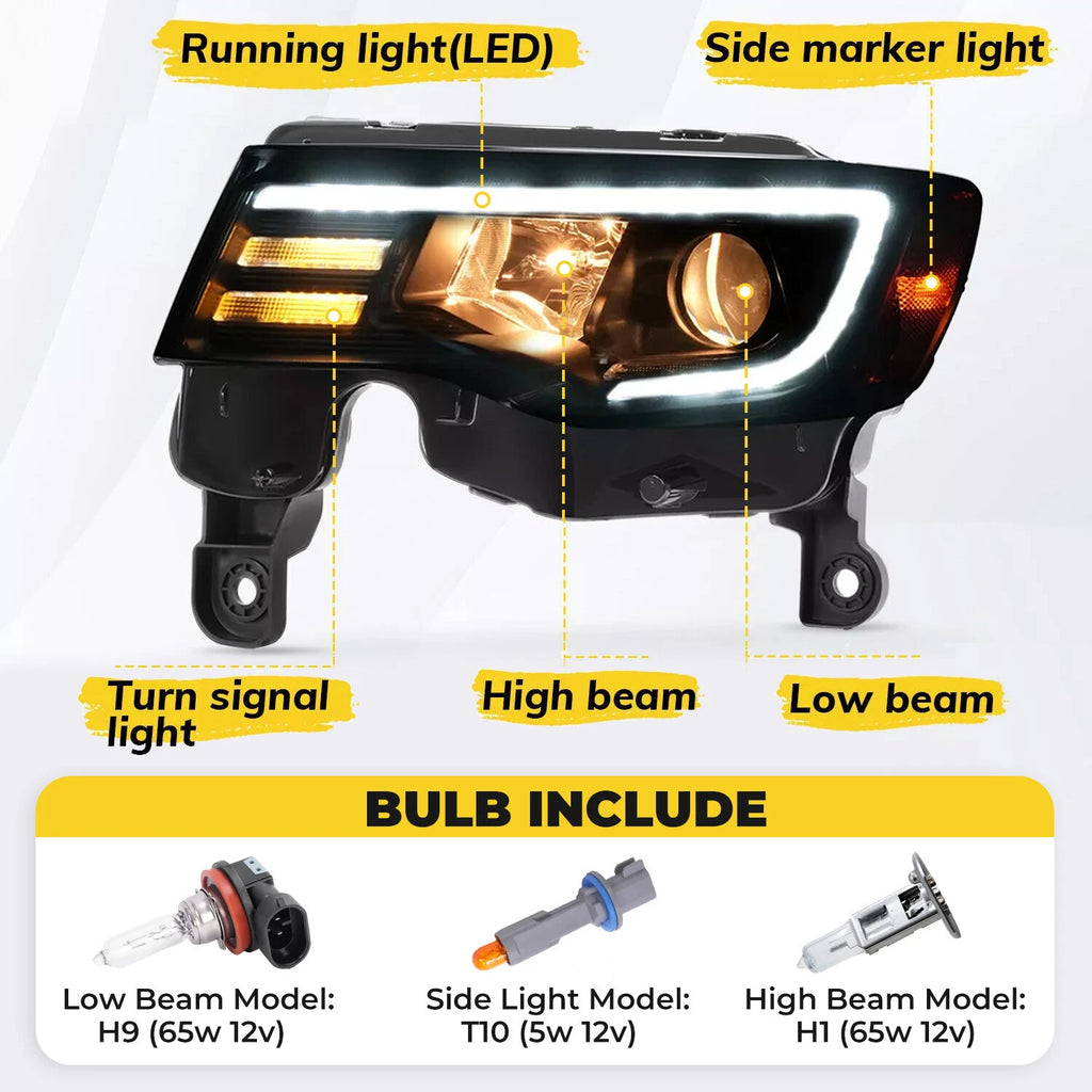 LED Tube Projector Headlights for Jeep Grand Cherokee (2017–2022)