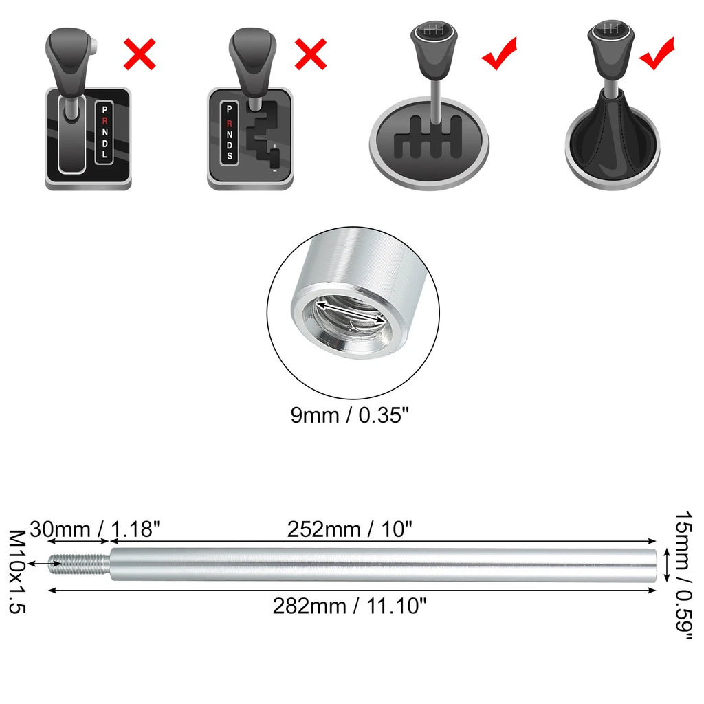 10" Shift Knob Aluminum Alloy Gear Shifter Lever M10x1.5 for Honda Acura 