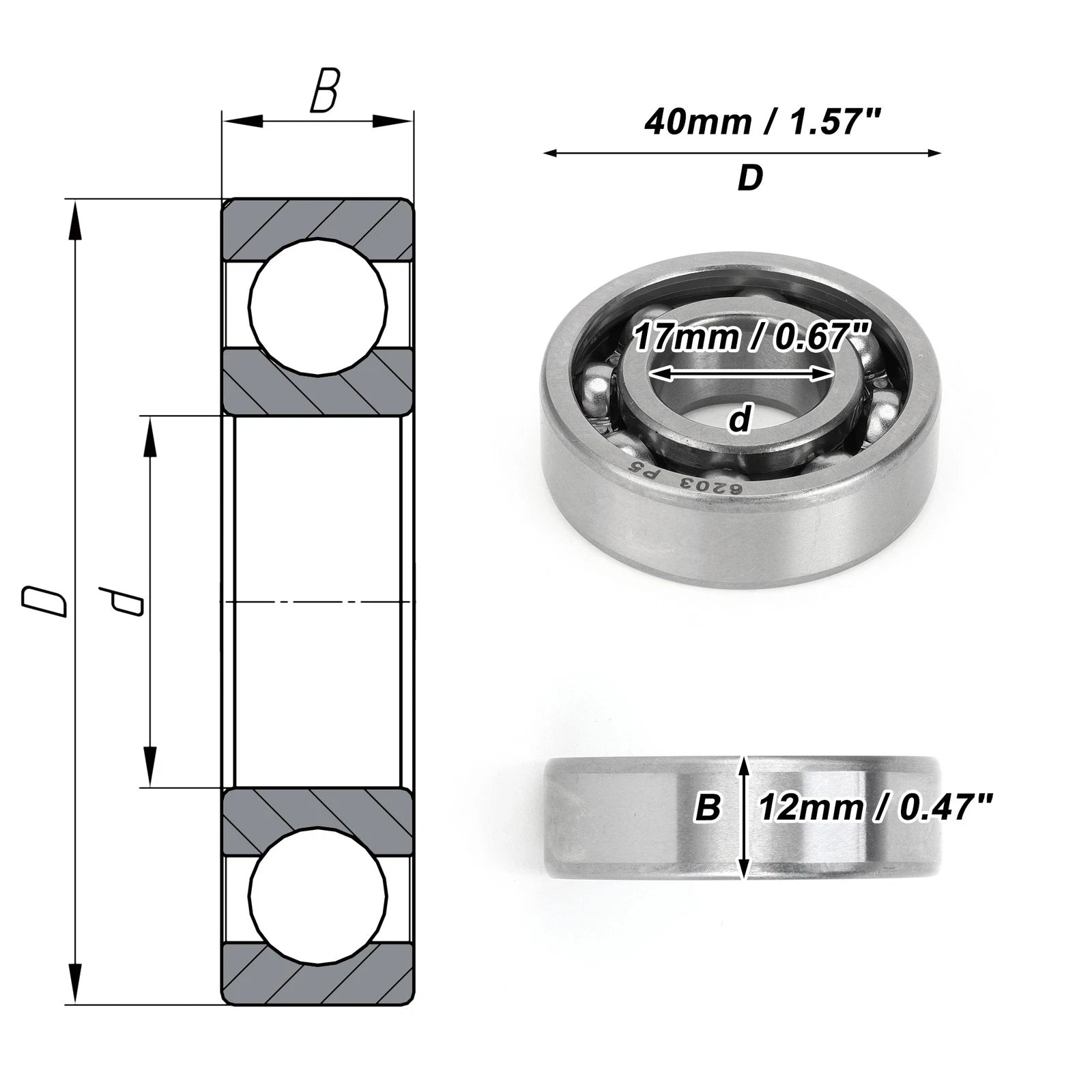 Deep Groove Ball Bearing 6203 for Scooter Skateboard Wheel (17x40x12mm)