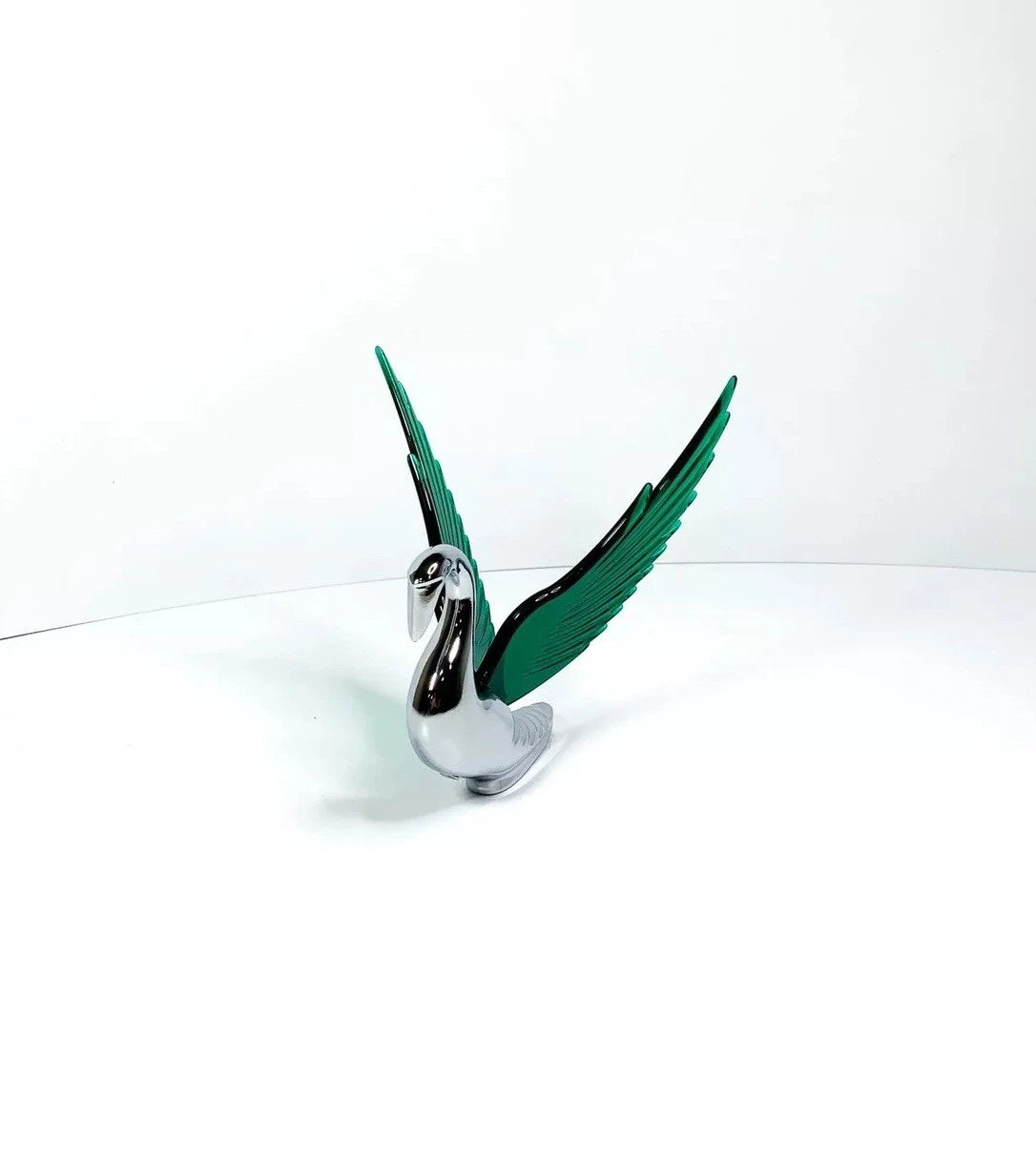 Hood Ornament Chrome Swan Bugler Green Wings for Universal Car (Any Year)