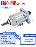 Starter Motor for Honda Rancher 420 TRX420TE (2007–2016) with Relay