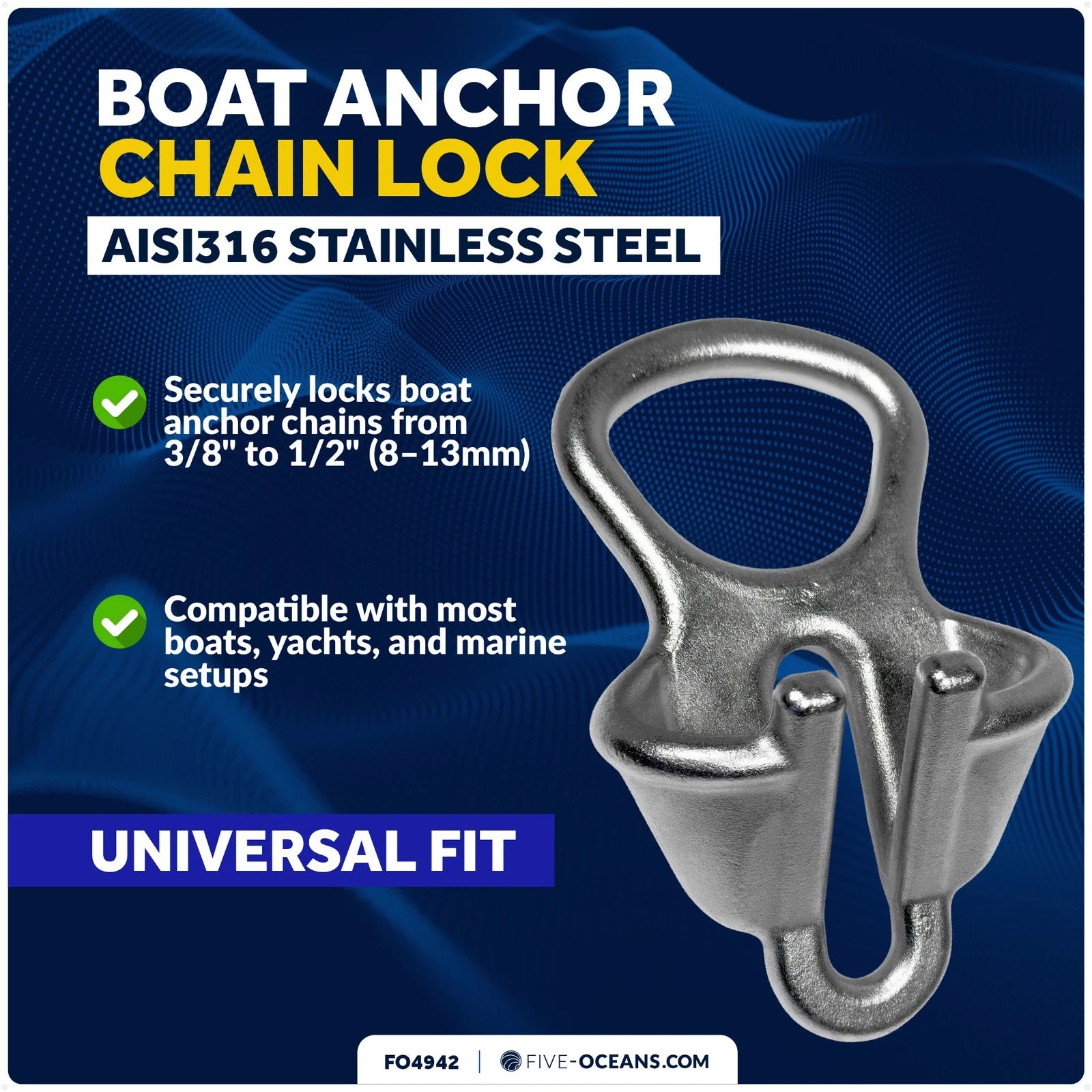 Boat Anchor Chain Lock for Marine-Grade Chains (Fits 3/8" - 1/2")