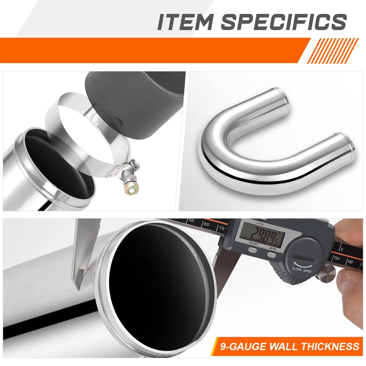 3" OD 9-Gauge Aluminum Brushed Finished 180° U-Bend Intercooler Pipe Tube