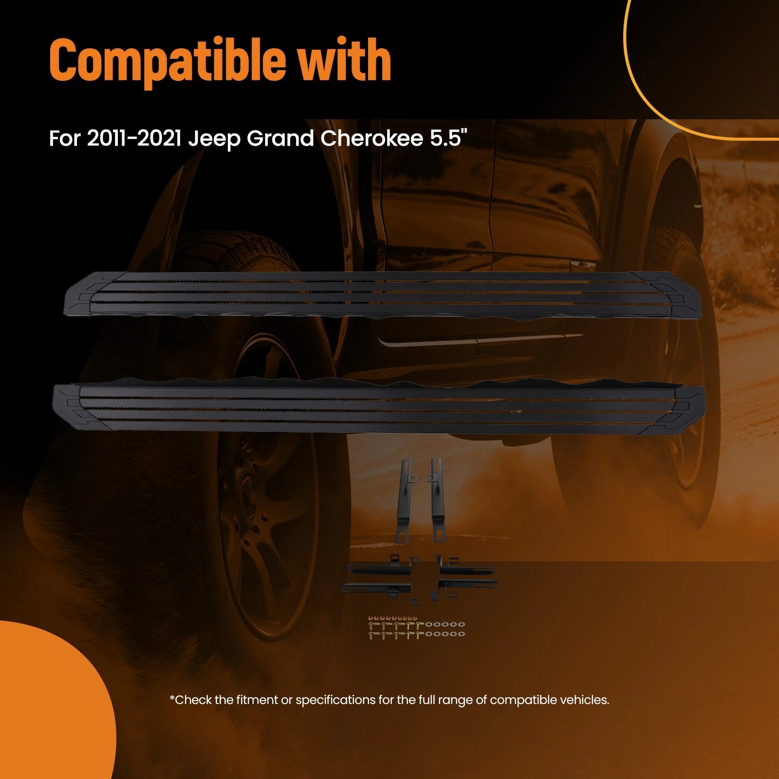 Set of 2 Aluminum Running Board Nerf Bars for Jeep Grand Cherokee (2011–2021)