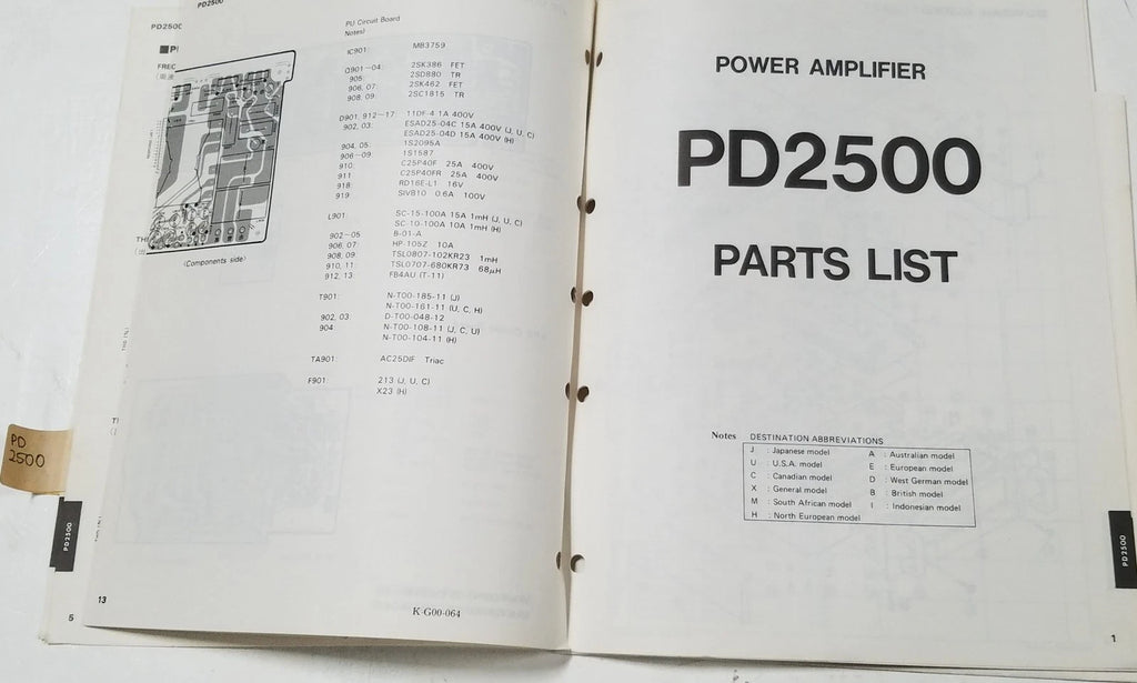 Yamaha PD2500 Power Amp Service Manual & Schematics (1975–1980)