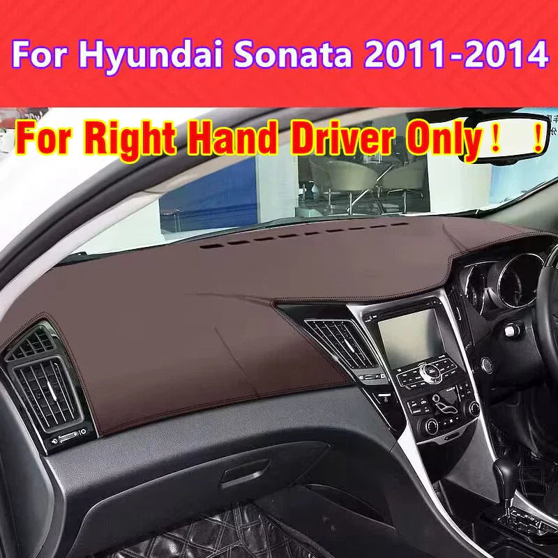 RHD Brown Leather Dashboard Cover Protector Mat for Hyundai Sonata (2011–2014)