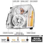 Set of 2 Headlight Assembly Chrome for GMC Yukon XL 1500 2500 (2007–2014)